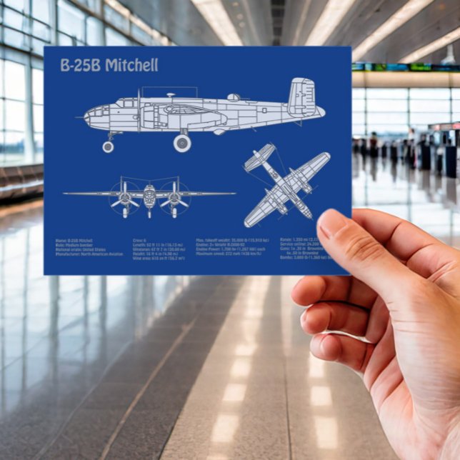 B-25B Mitchell Doolittle - Flygplan - blåkopia ABD Vykort (Skapare uppladdad)