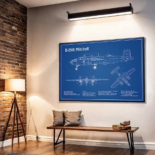 B-25B Mitchell Doolittle - Flygplanets blåkopia AD Poster