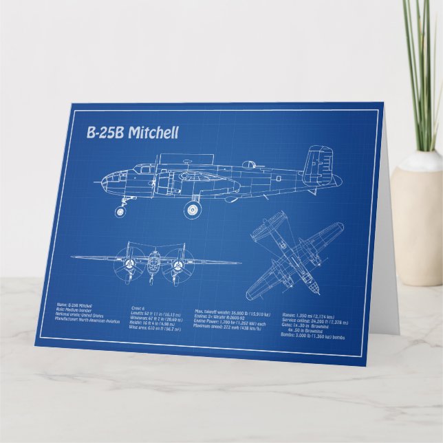 B-25B Mitchell Doolittle - Flygplanets blåkopia AD Tack Kort (Framsida)