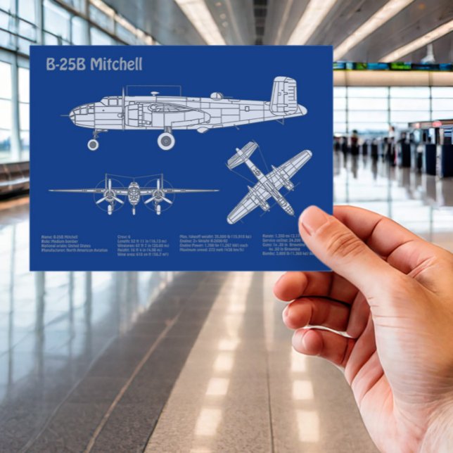 B-25B Mitchell Doolittle - Flygplanets blåkopia AD Vykort (Skapare uppladdad)