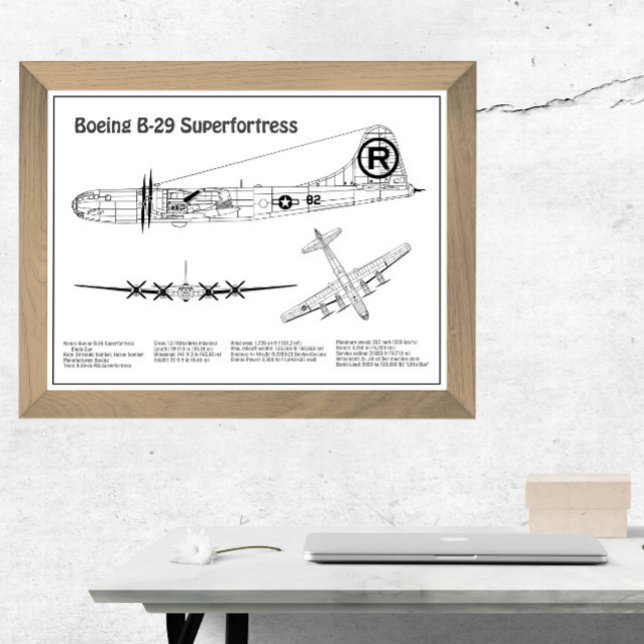 B-29 Superfästning - Flygplanets plan för blåkopia Fototryck (Skapare uppladdad)
