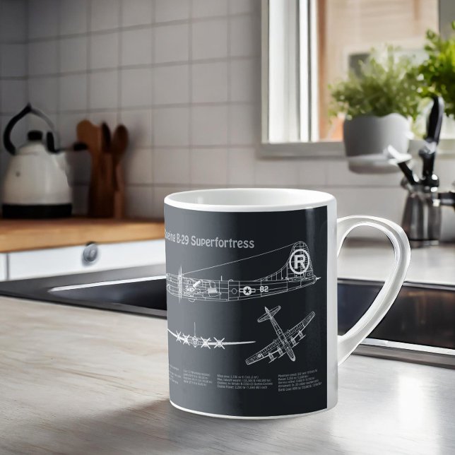 B-29 Superfästning - Flygplanets plan för blåkopia Kaffemugg (Skapare uppladdad)