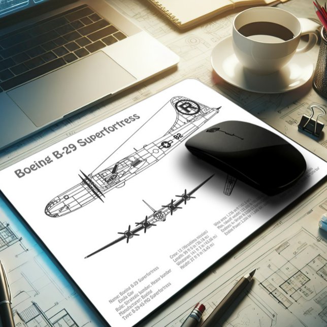 B-29 Superfästning - Flygplanets plan för blåkopia Musmatta (Skapare uppladdad)