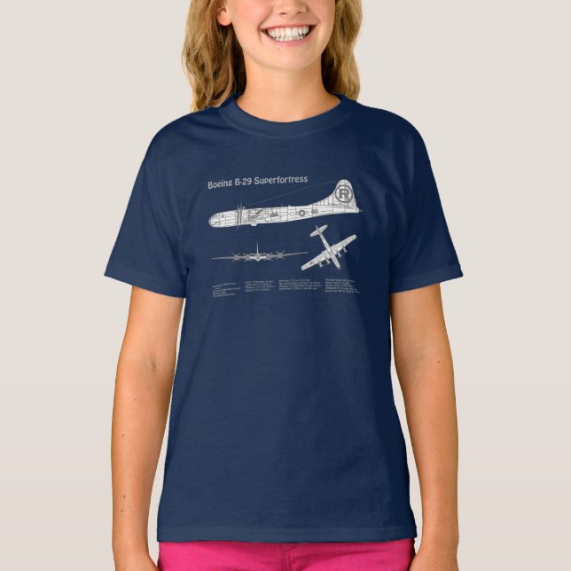 B-29 Superfästning - Flygplanets plan för blåkopia T Shirt (Framsida)