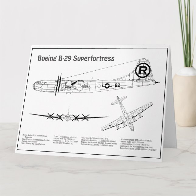 B-29 Superfästning - Flygplanets plan för blåkopia Tack Kort (Framsida)