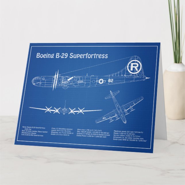 B-29 Superfästning - Flygplanets plan för blåkopia Tack Kort (Framsida)