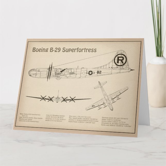 B-29 Superfästning - Flygplanets plan SD Tack Kort (Framsida)