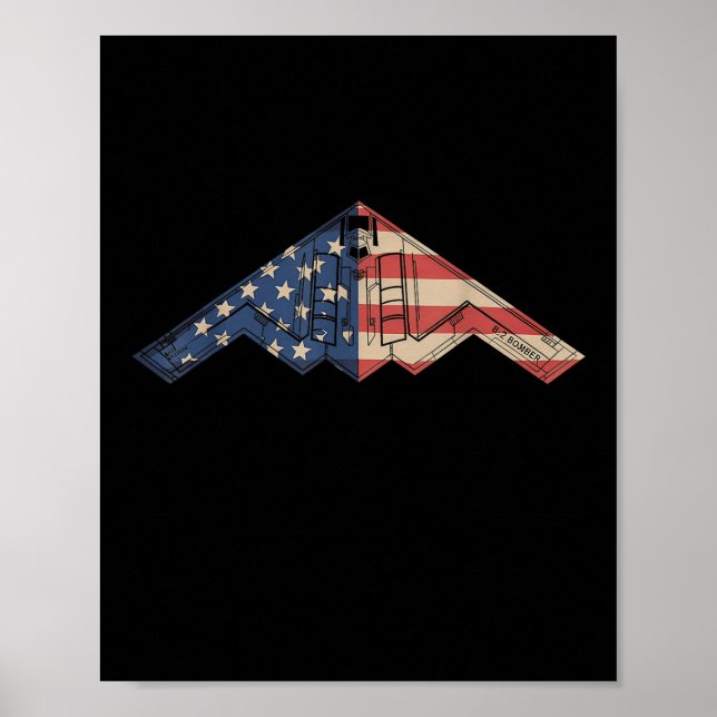 B-2 Bomber Stealth Aircraft Schematic American Fla Poster (Framsidan)