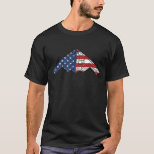 B-2 Bomber Stealth Aircraft Schematic American Fla T Shirt