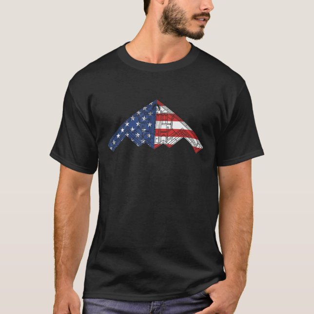 B-2 Bomber Stealth Aircraft Schematic American Fla T Shirt (Framsida)