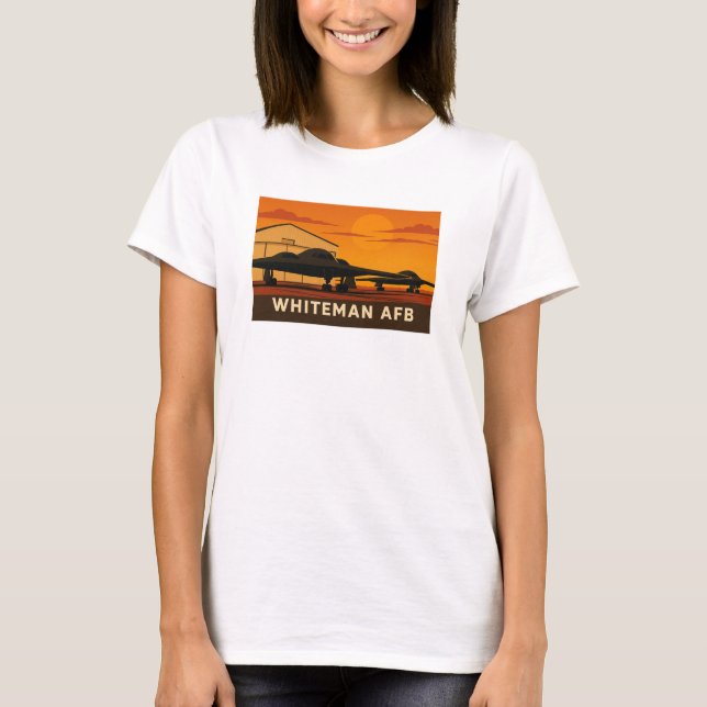 B-2 Jet Sunset Art - Whiteman AFB Poster Stil T Shirt (Framsida)