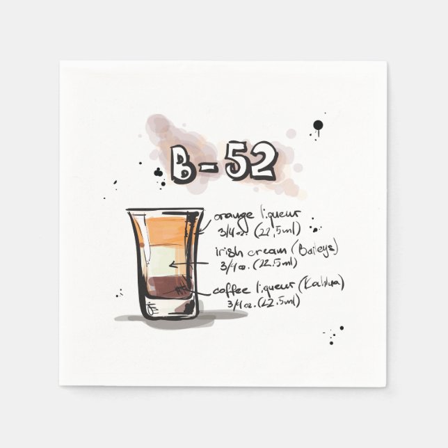 B-52 Drink Recipe Cocktail Napkin Pappersservett (Framsidan)