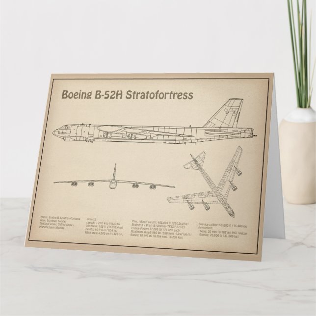 B-52 Stratfästning - Flygplanets plan SD Tack Kort (Framsida)