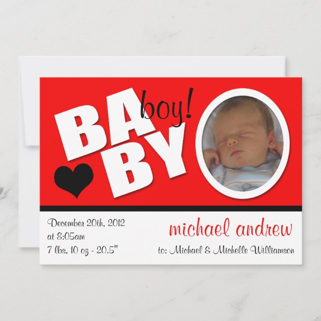 B A B Y Trendig Red Photo Birth Notice Meddelande (Framsida)