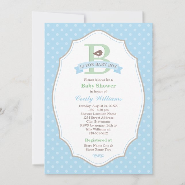B är för Baby Boy Blue Baby Shower Inbjudningar (Framsida)