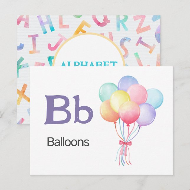 B är för ballonger - Alfabet Flash-kort Vykort (Fram/baksida)
