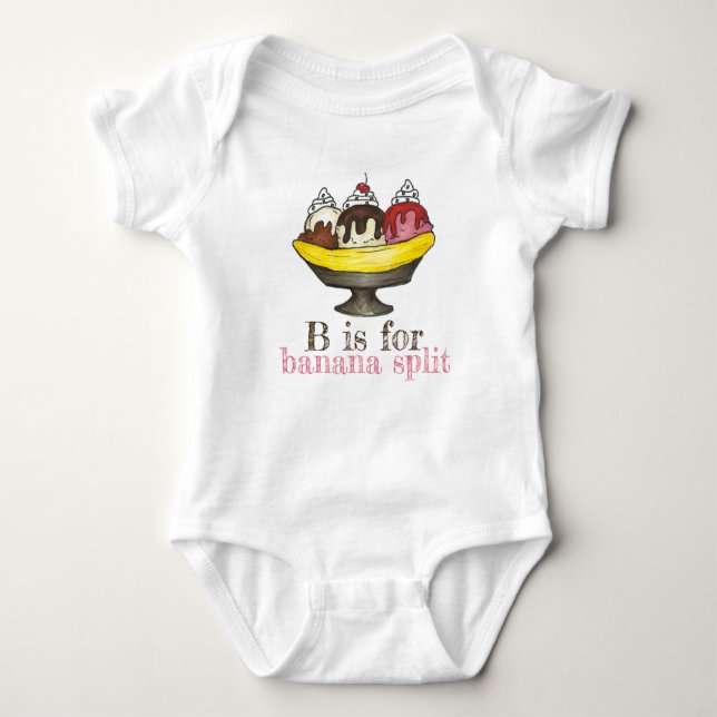 B är för Banana Split Ice Cream Sundae Foodie T Shirt (Framsida)