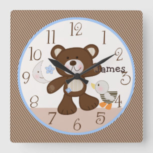B är för Bear/Teddy Barn Nursery Clock Fyrkantig Klocka