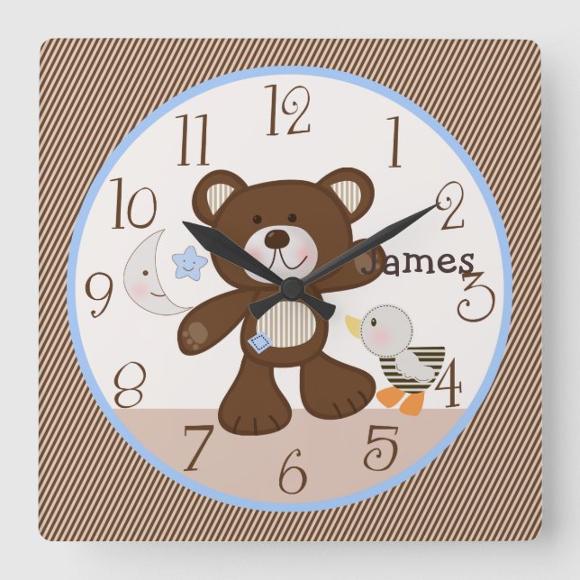 B är för Bear/Teddy Barn Nursery Clock Fyrkantig Klocka (Framsida)