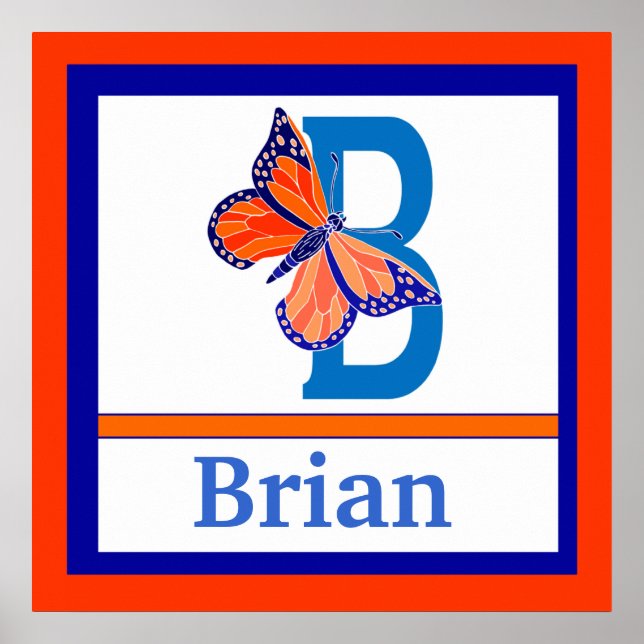 B är för Butterfly och Boy Namn Wall Art för barn Poster (Framsidan)