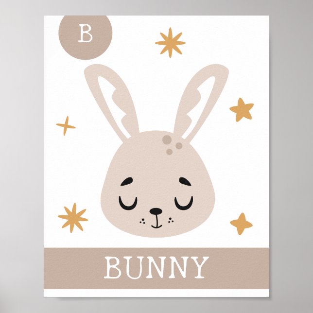 B är till Bunny, Nursery, Bedroom, Kids Wall Art Poster (Framsidan)