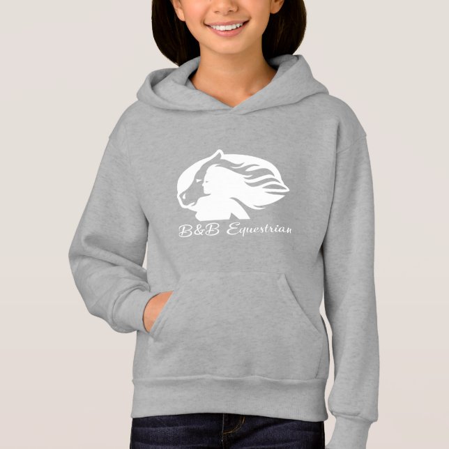 B&B Equestrian - Kids Hoodie - Vit Logotyp T Shirt (Framsida)