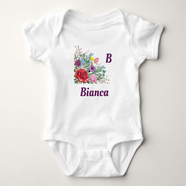 B Bianca Personalize Brev Namn, Ro Flowers T Shirt (Framsida)