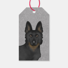 B-Black German Shepherd Cute Hund Head Grått Presentetikett