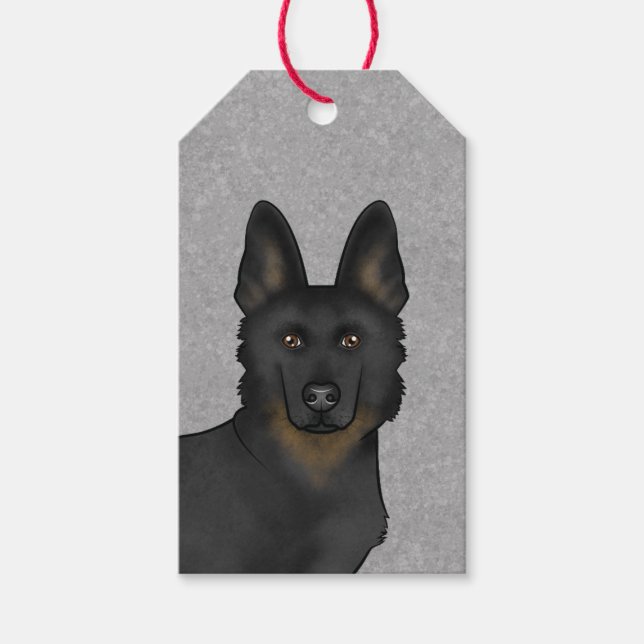 B-Black German Shepherd Cute Hund Head Grått Presentetikett (Framsidan)