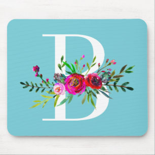 B Bokstav Initial Monogram Blommig Anpassad Färg Musmatta