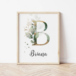 B Bokstavsmonogram Greenery Nurseryns Namn Vägguts Poster