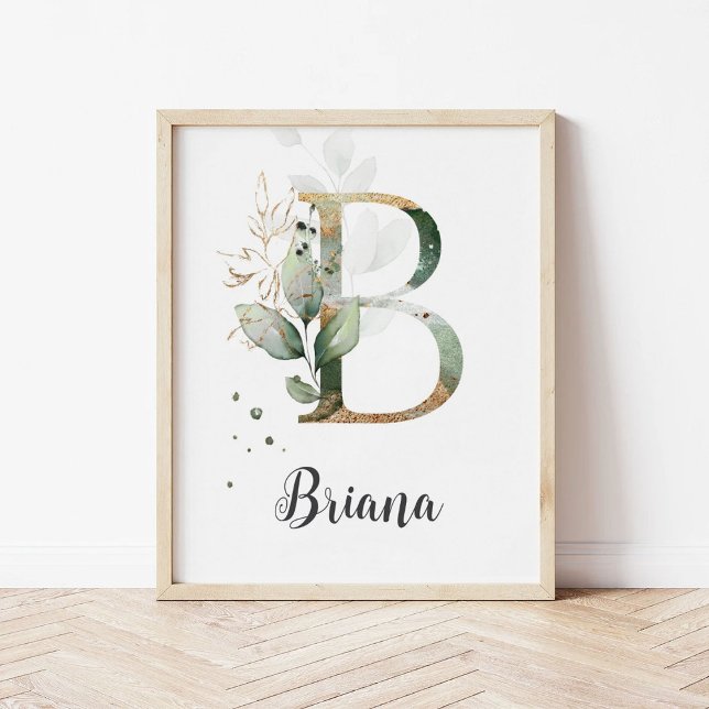 B Bokstavsmonogram Greenery Nurseryns Namn Vägguts Poster (Skapare uppladdad)