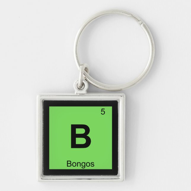 B - Bongos Music Chemistry Periodic Bord Symbol Fyrkantig Silverfärgad Nyckelring (Framsidan)