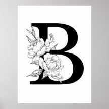 B botaniskt monogram. Brev, inledning med peonier