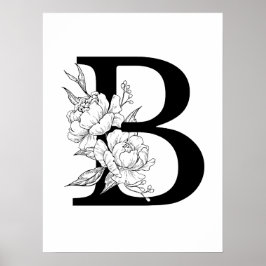 B botaniskt monogram. Brev, inledning med peonier Poster