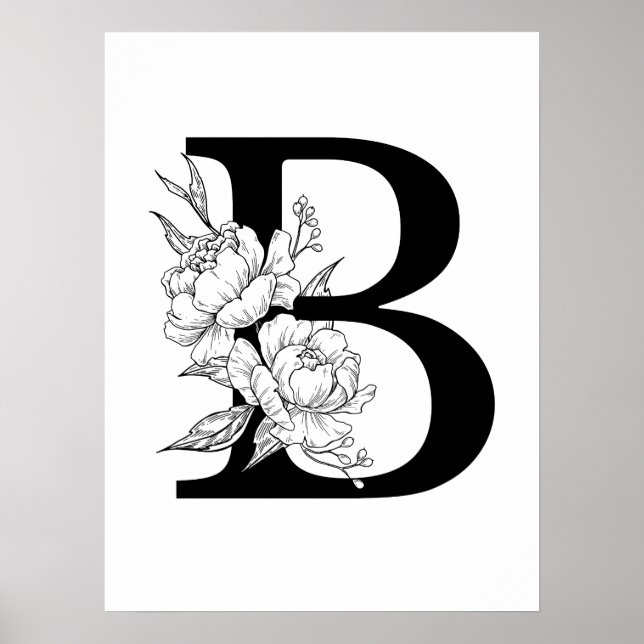 B botaniskt monogram. Brev, inledning med peonier Poster (Framsidan)