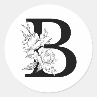 B botaniskt monogram. Brev, inledning med peonier Runt Klistermärke