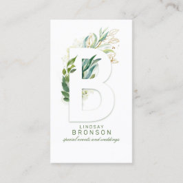 B Brev Monogram Guld Greenery Löv Elegant Visitkort