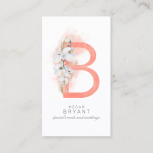 B Brev Monogram White Orchids och Pampas Grass Visitkort