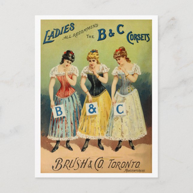 "B & C Corsets Annons" vykort (Framsida)