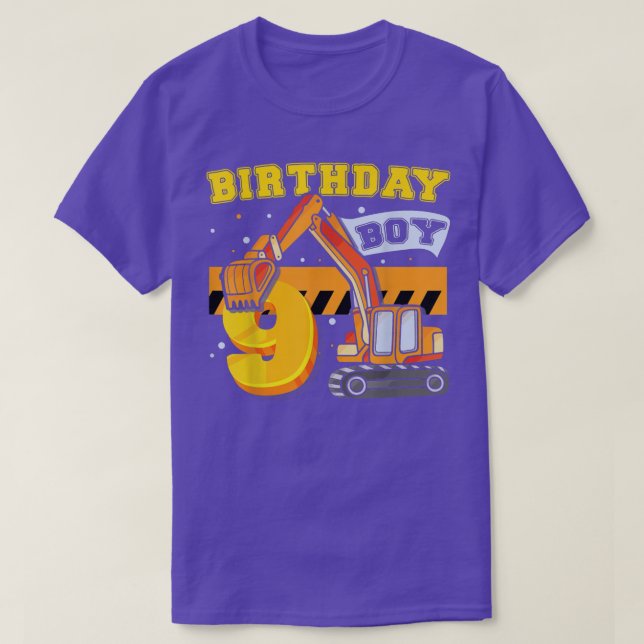 B-Day Boy 9 Years Old Digger Builder Construction  T Shirt (Design framsida)