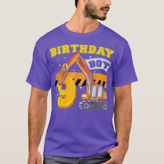 B-Day Boy 9 Years Old Digger Builder Construction T Shirt