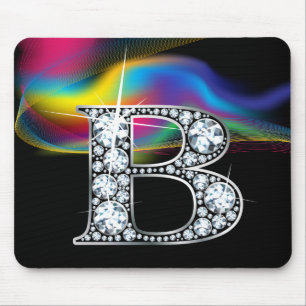"B" Diamond Bling med Rainbow Swirl Mousepad Musmatta