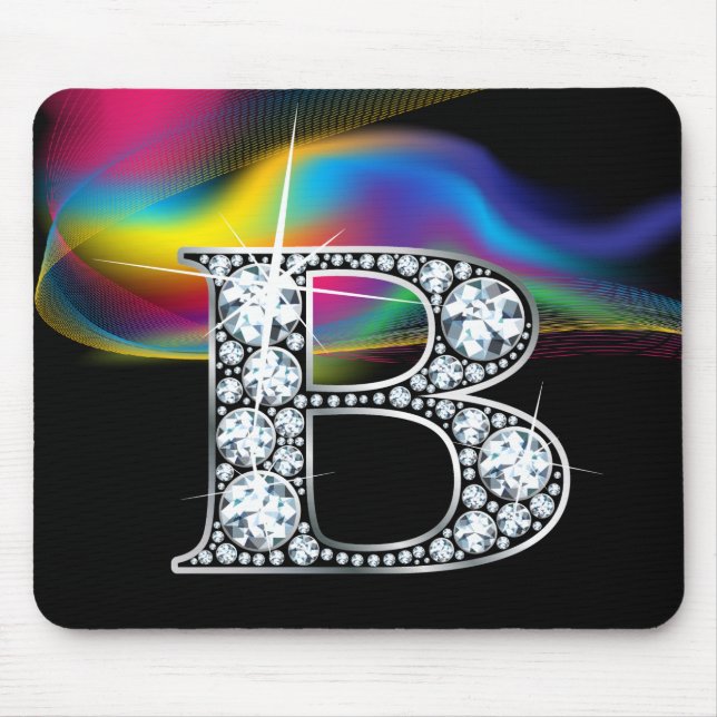 "B" Diamond Bling med Rainbow Swirl Mousepad Musmatta (Framsidan)