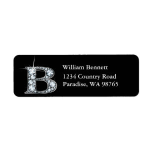 "B" Diamond Bling Monogram Returadressetikett Returadress Etikett