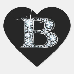 "B" Diamond Bling på Black Heart Sticker Hjärtformat Klistermärke