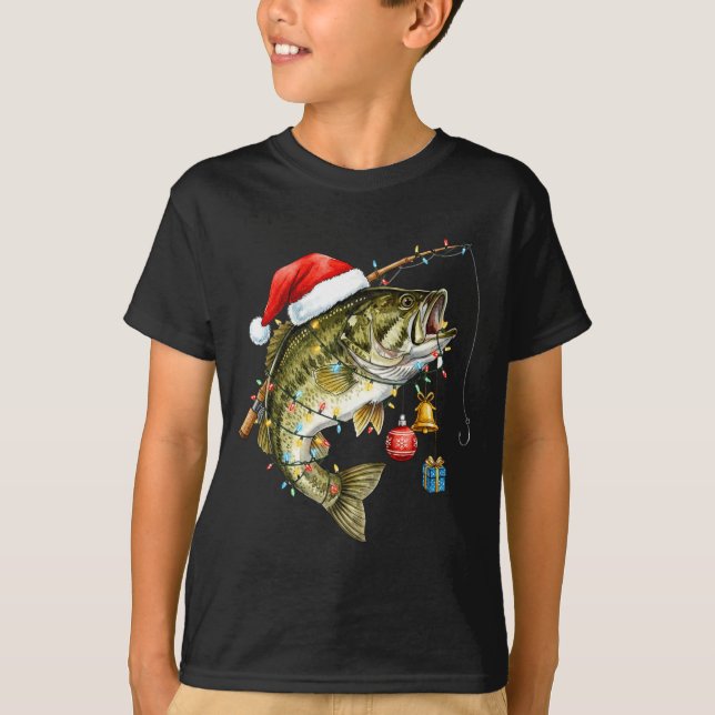 B Fish Festive Lights Christmas Funny Fishing Long T Shirt (Framsida)