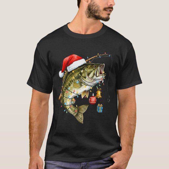 B Fish Festive Lights Christmas Funny Fishing Long T Shirt (Framsida)