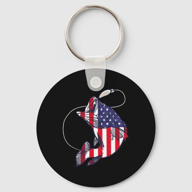 B Fishfish American Flagga Patriotic Four of J Nyckelring (Framsida)