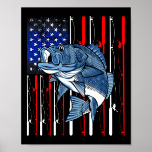 B Fishing American Flagga Patriotic Fisherma Poster
